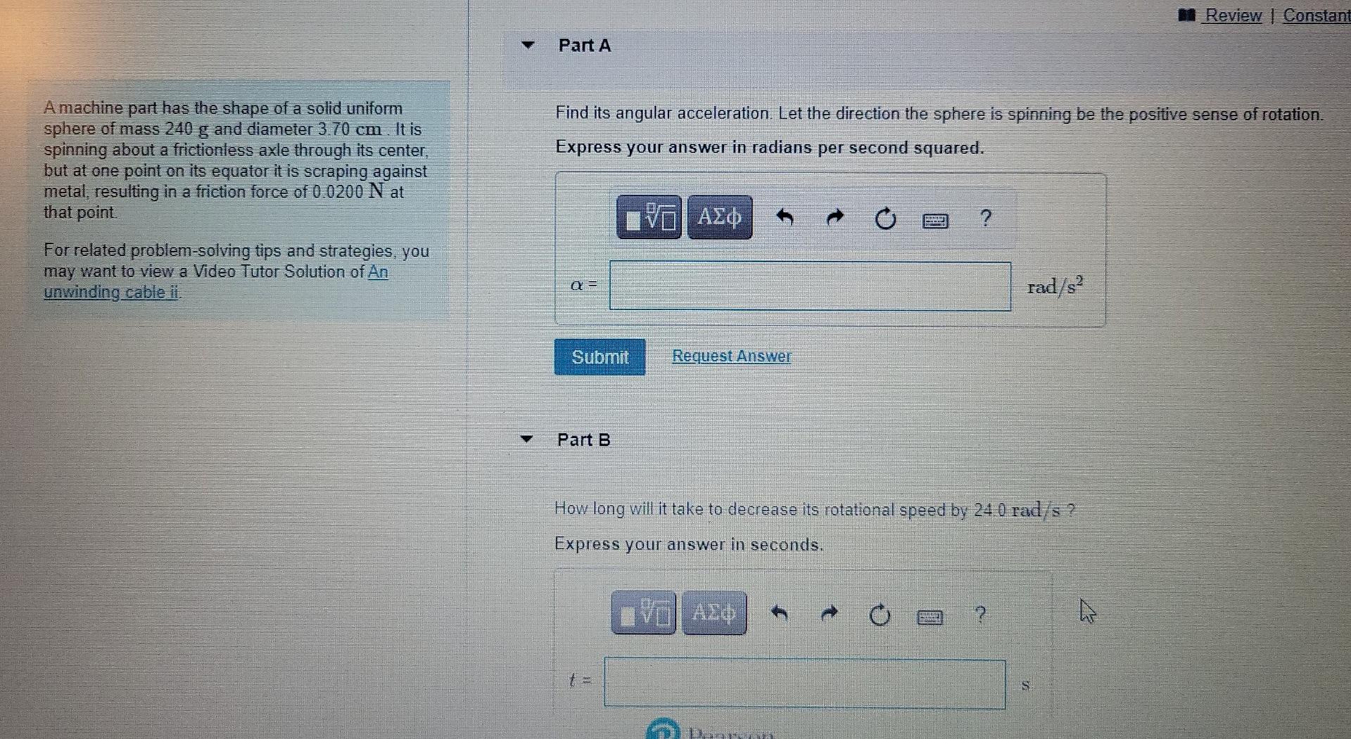 Solved 11 Review | Constant Part A Find its angular | Chegg.com