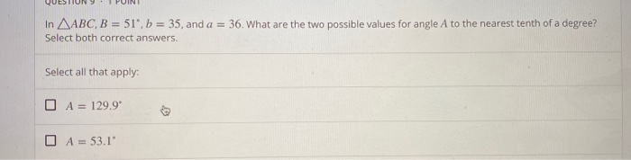 Solved In ABC, B=51, B=35 And A= 36. What Are The Two | Chegg.com