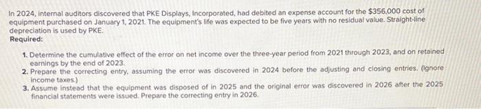 Solved In 2024, Internal Auditors Discovered That PKE | Chegg.com