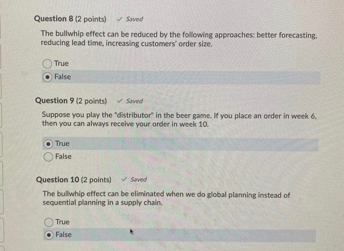 Solved Question 8 (2 Points) Saved The Bullwhip Effect Can | Chegg.com