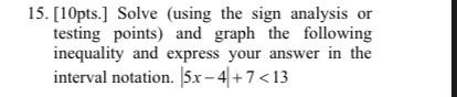 Solved 15. [10pts.] Solve (using the sign analysis or | Chegg.com