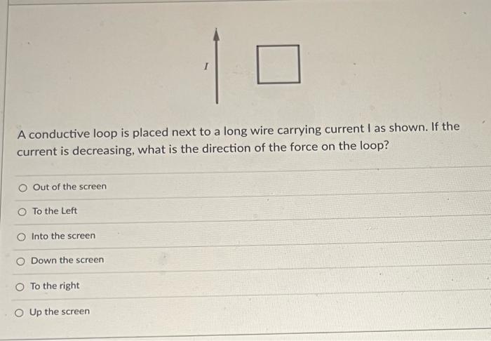 Solved I A conductive loop is placed next to a long wire | Chegg.com