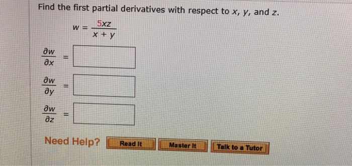 Solved Find the first partial derivatives with respect to x, | Chegg.com