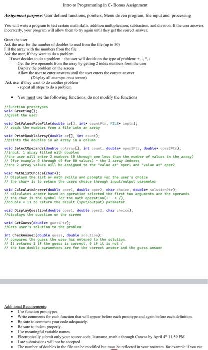 Intro to Programming in C-Bonus Assignment Assignment | Chegg.com
