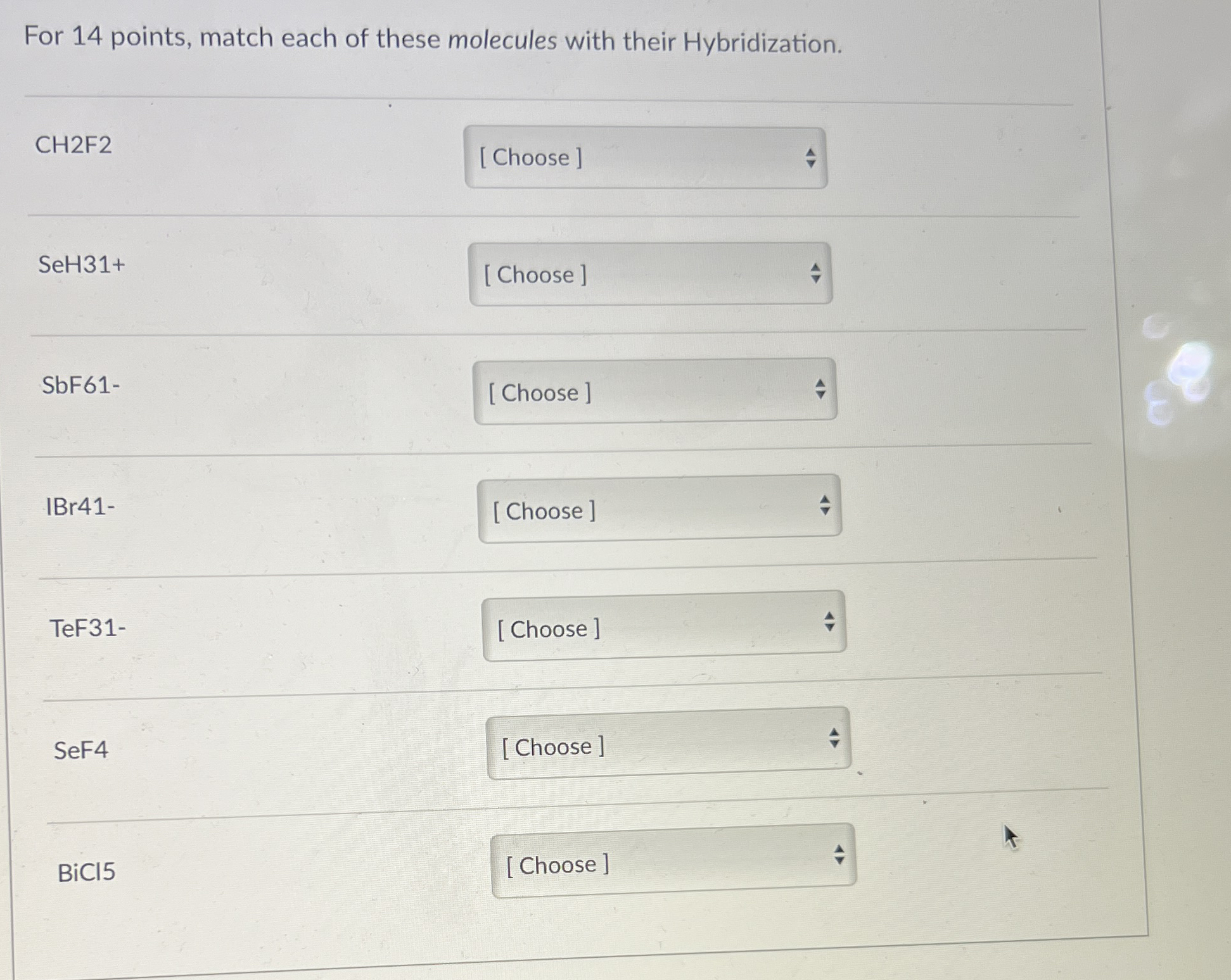 Solved For Points Match Each Of These Molecules With Chegg Com