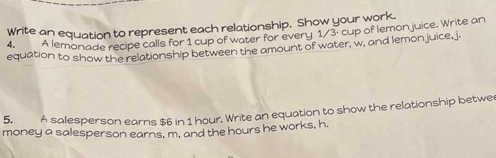 Solved Write an equation to represent each relationship. | Chegg.com