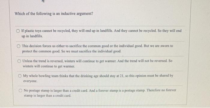Solved Which of the following is an inductive argument? If | Chegg.com
