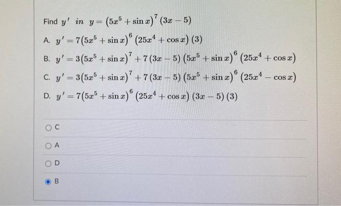 Find Y In Y 5x Sin X 3x 5 A Y 7 5x5 Chegg Com