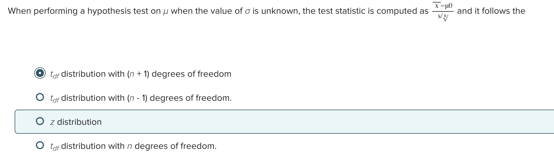 Solved When performing a hypothesis test on μ ﻿when the | Chegg.com