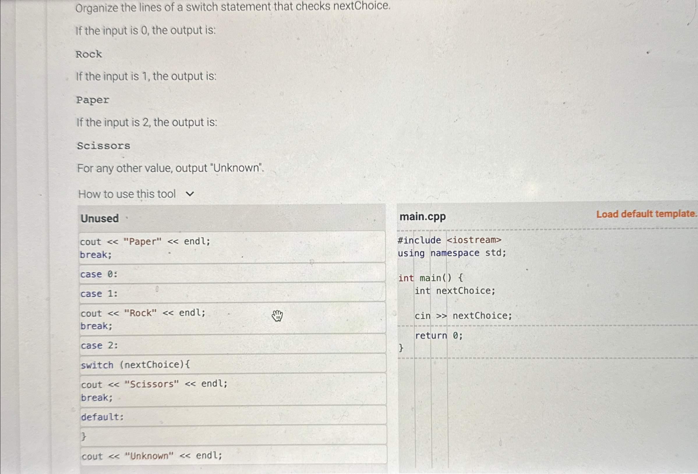 Solved Organize the lines of a switch statement that checks | Chegg.com