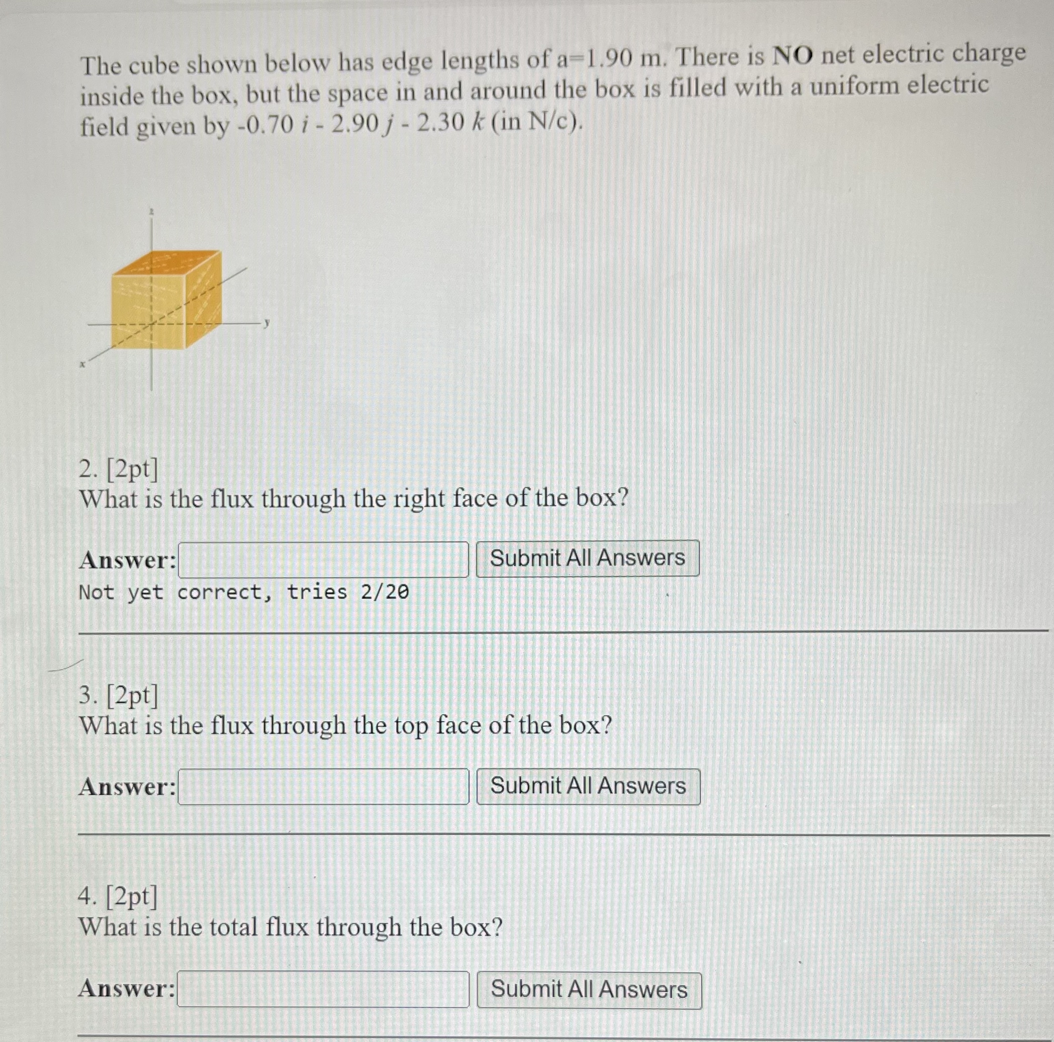 Solved The cube shown below has edge lengths of a=1.90m. | Chegg.com