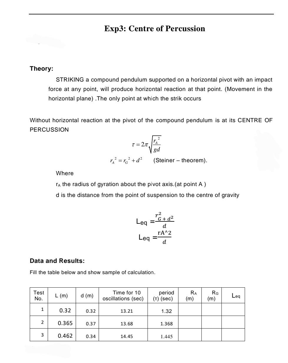 Solved Exp3 Centre of Percussion Theory STRIKING a