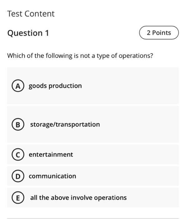 Solved Test Content Question 1 2 Points Which of the | Chegg.com