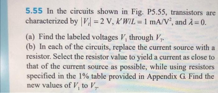 5.55 In the circuits shown in Fig. P5.55, transistors | Chegg.com