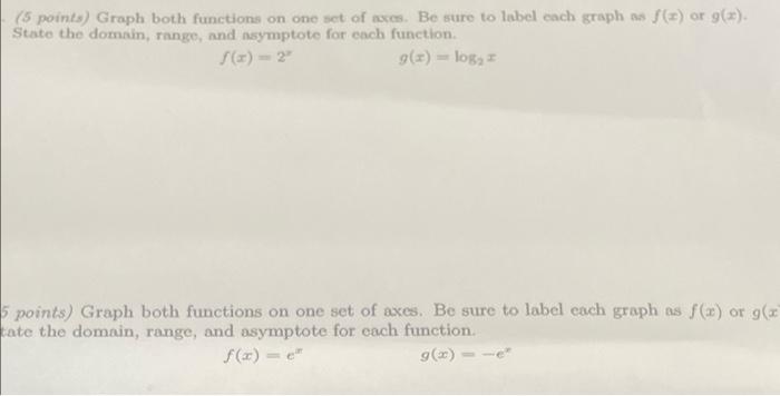 Solved (5 points) Graph both functions on one set of axes. | Chegg.com