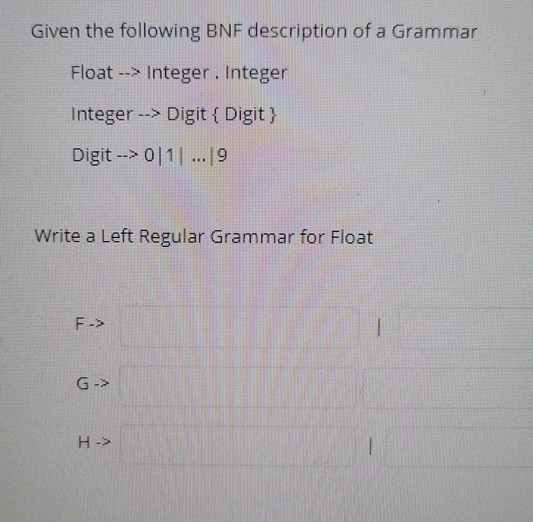 Solved Given The Following BNF Description Of A Grammar | Chegg.com