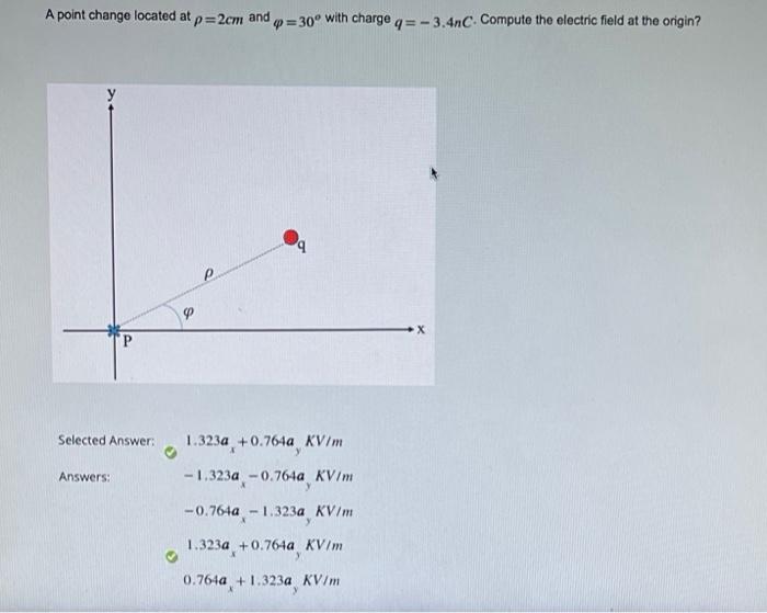 Solved A point change located at p=2cm and p=30° with charge | Chegg.com