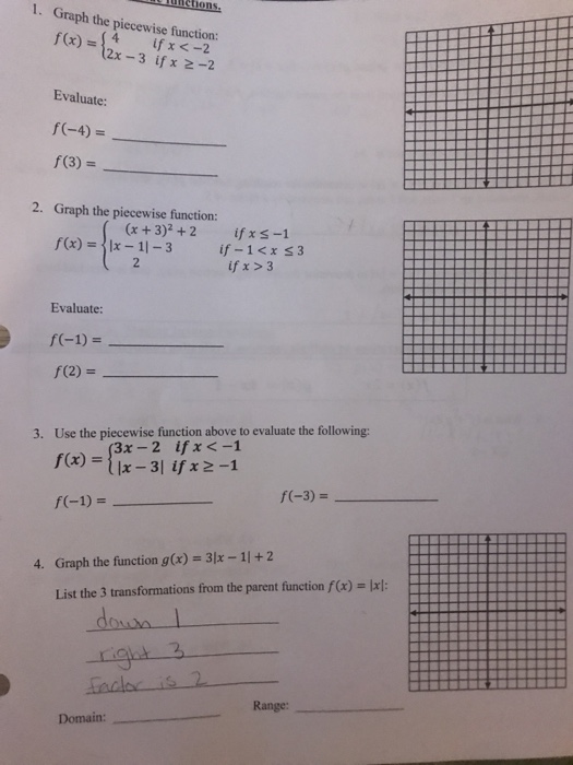 Lunctions 1 Graph The Piecewise Function F X Chegg Com