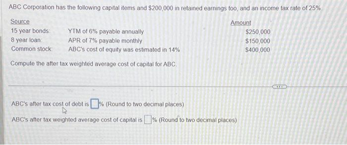 Solved ABC Corporation has the following capital items and | Chegg.com