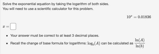 Solved Solve the exponential equation by taking the | Chegg.com
