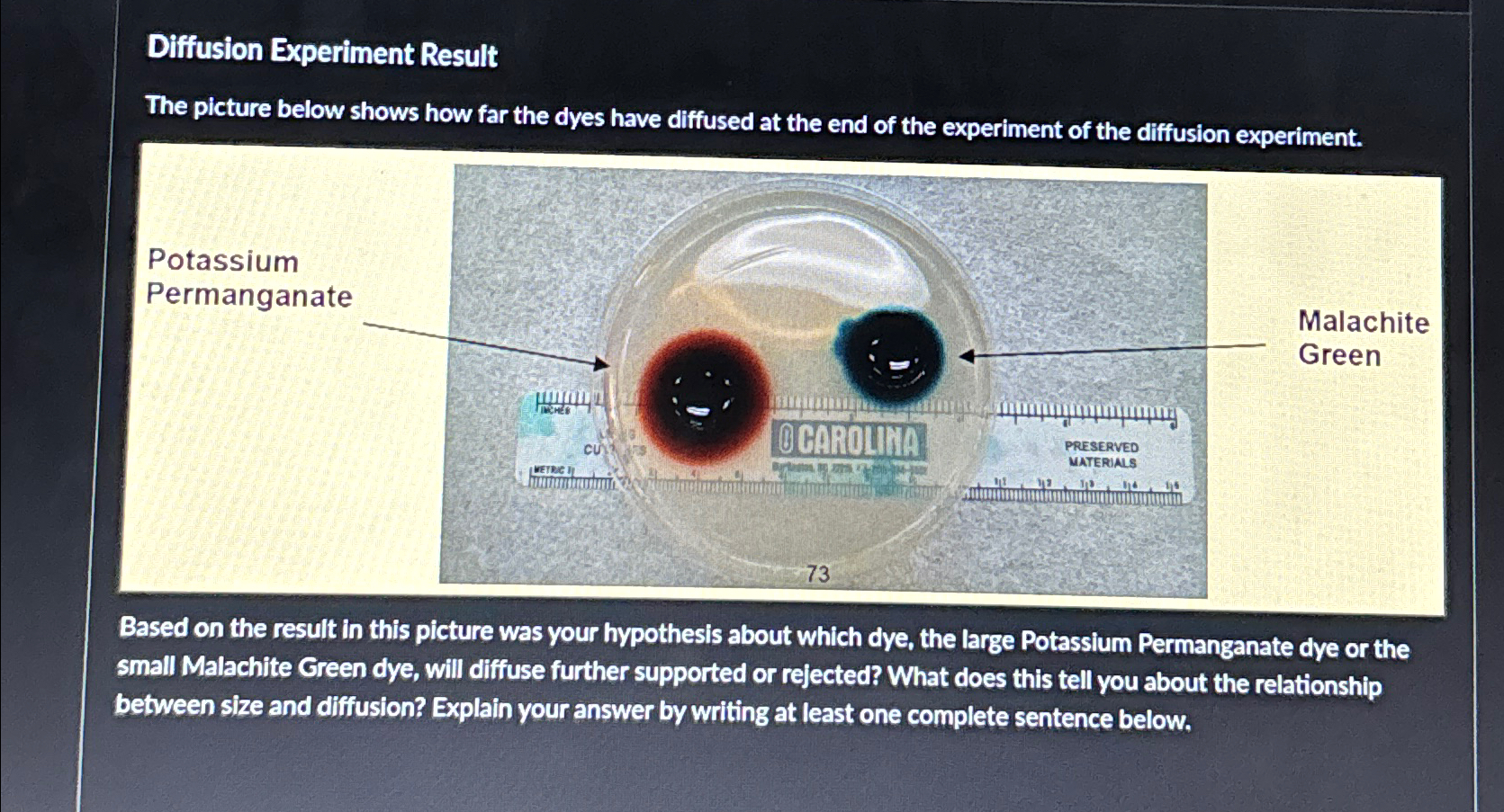 Solved Diffusion Experiment ResultThe picture below shows Chegg