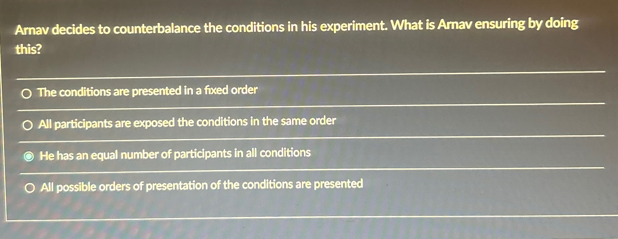Solved Arnav decides to counterbalance the conditions in his