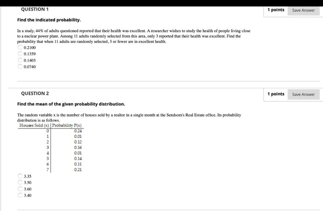 Solved QUESTION 1 1 points Save Answer Find the indicated | Chegg.com