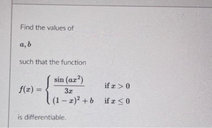 Solved Find The Values Of A,b Such That The Function | Chegg.com