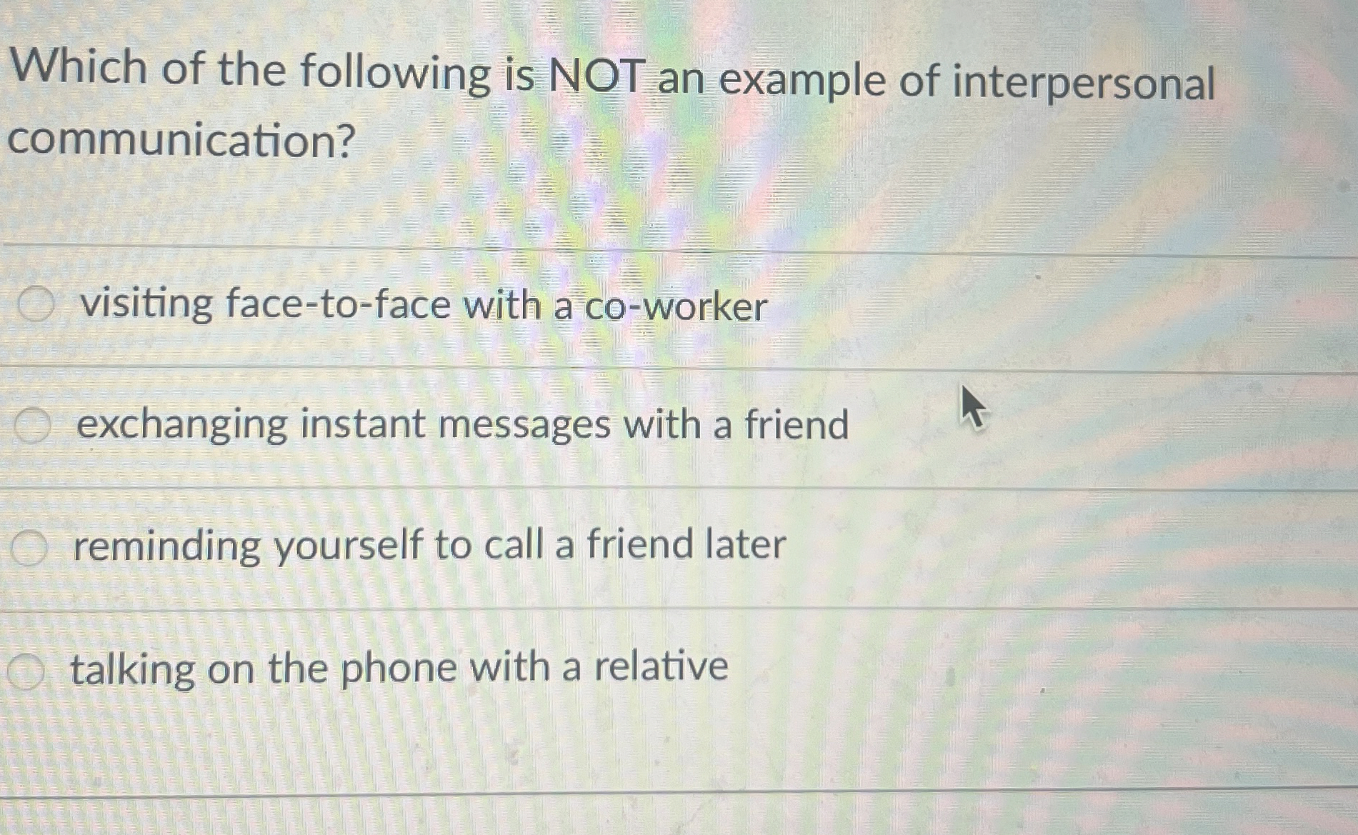 Solved Which of the following is NOT an example of | Chegg.com