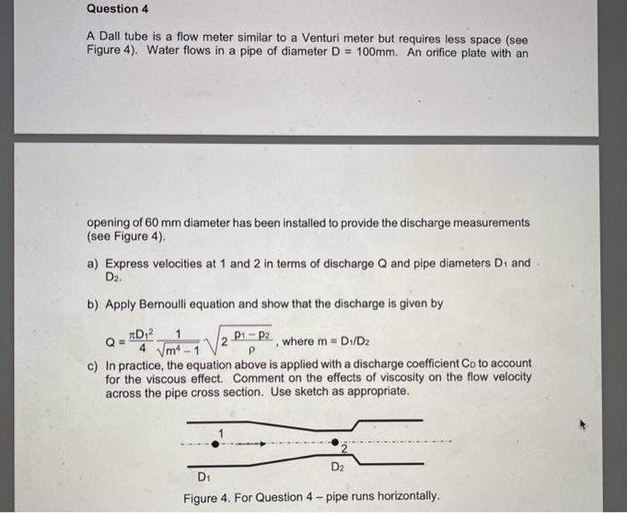 Solved A Dall tube is a flow meter similar to a Venturi | Chegg.com