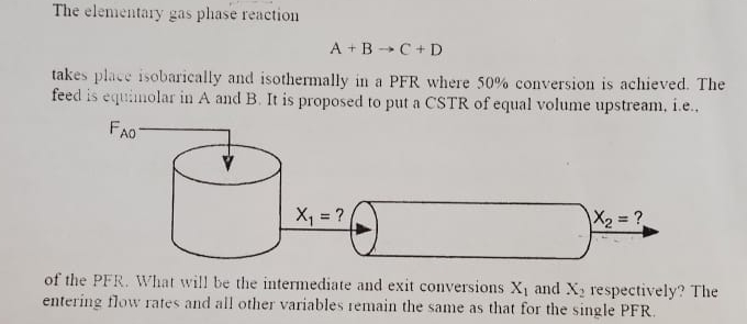 Solved The elementary gas phase reactionA+B→C+Dtakes place | Chegg.com