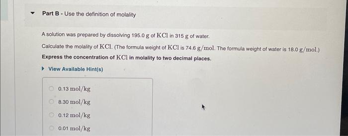 Solved Part A - Using the definition for mole fraction. A | Chegg.com