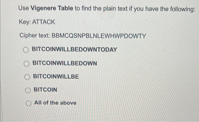 Solved Use Vigenere Table To Find The Plain Text If You Have | Chegg.com