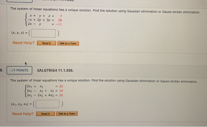 Solved The system of linear equations has a unique solution. | Chegg.com