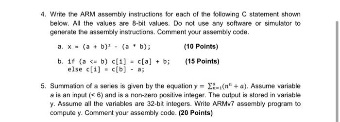 Solved 4. Write the ARM assembly instructions for each of | Chegg.com
