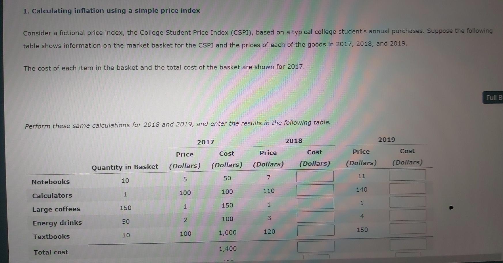 Solved 1. Calculating inflation using a simple price index | Chegg.com