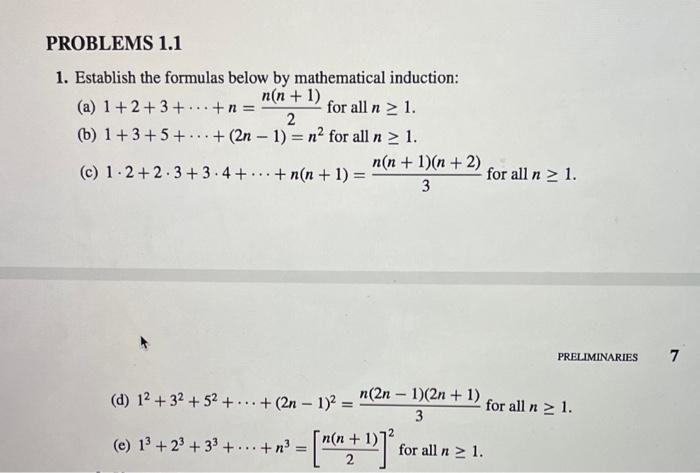 Solved PROBLEMS 1.1 1. Establish the formulas below by | Chegg.com