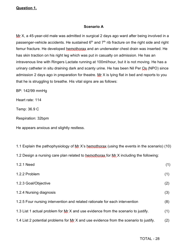 Solved Question 1. Scenario A Mr X, a 45-year-old male was | Chegg.com