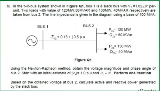 Solved b) In the two-bus system shown in Figure Q1bus 1 is a | Chegg.com
