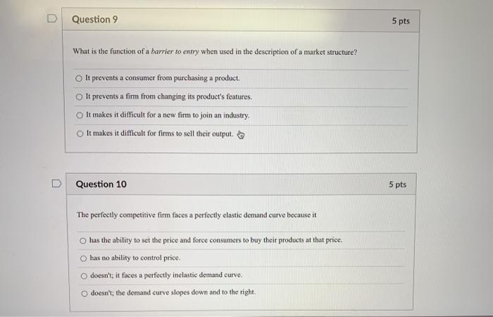 Solved Question 1 5 pts G E If a firm produces at a point | Chegg.com