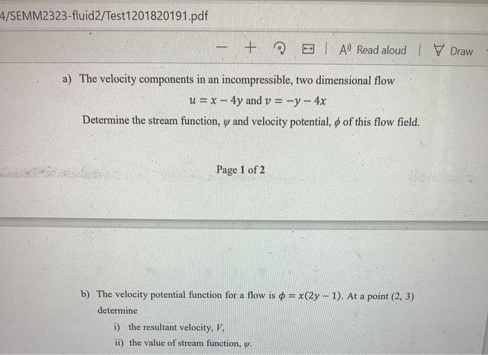 Solved b) An incompressible and steady fluid flow field is | Chegg.com