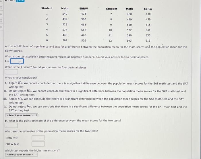 Solved a. Use a 0.05 level of significance and test for a | Chegg.com