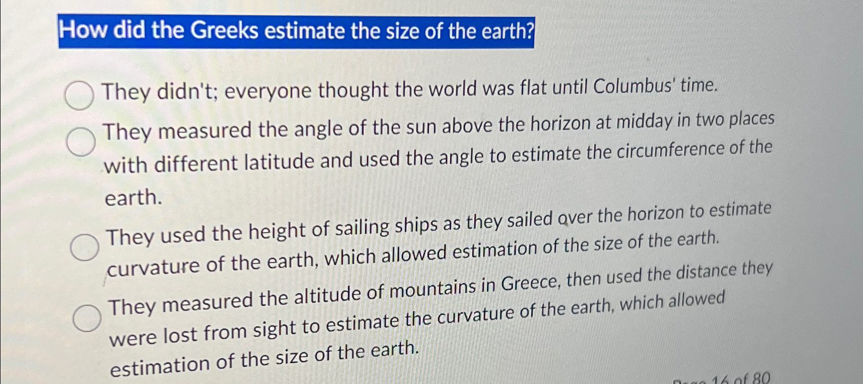 Solved How did the Greeks estimate the size of the | Chegg.com