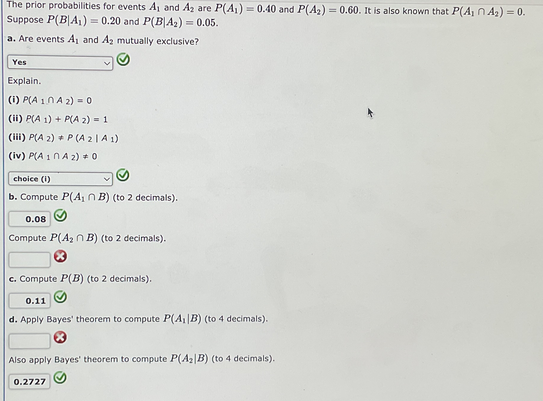 Solved The prior probabilities for events A1 ﻿and A2 ﻿are | Chegg.com