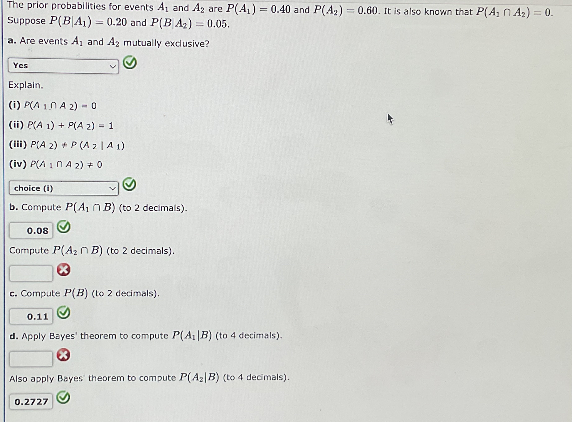 Solved The Prior Probabilities For Events A1 ﻿and A2 ﻿are | Chegg.com