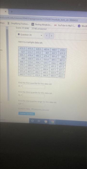 Here is a sample data set. Find the first nuartile | Chegg.com