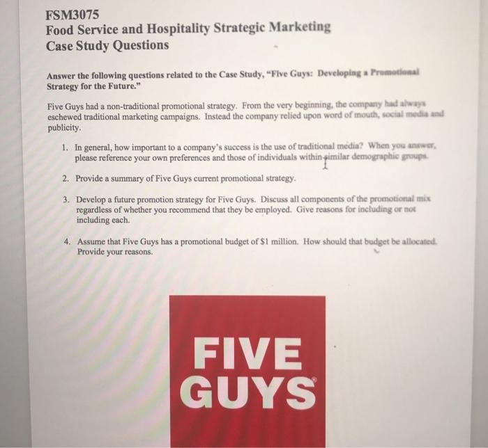 Solved FSM3075 Food Service and Hospitality Strategic | Chegg.com