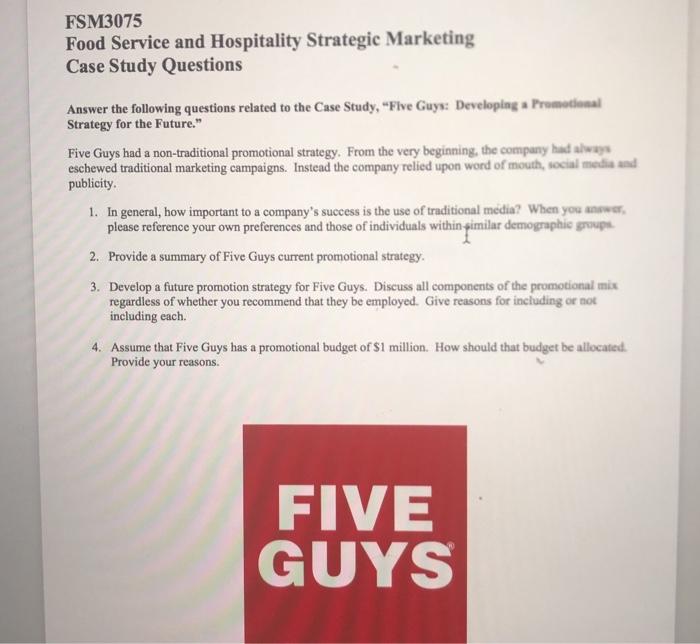 Solved FSM3075 Food Service and Hospitality Strategic