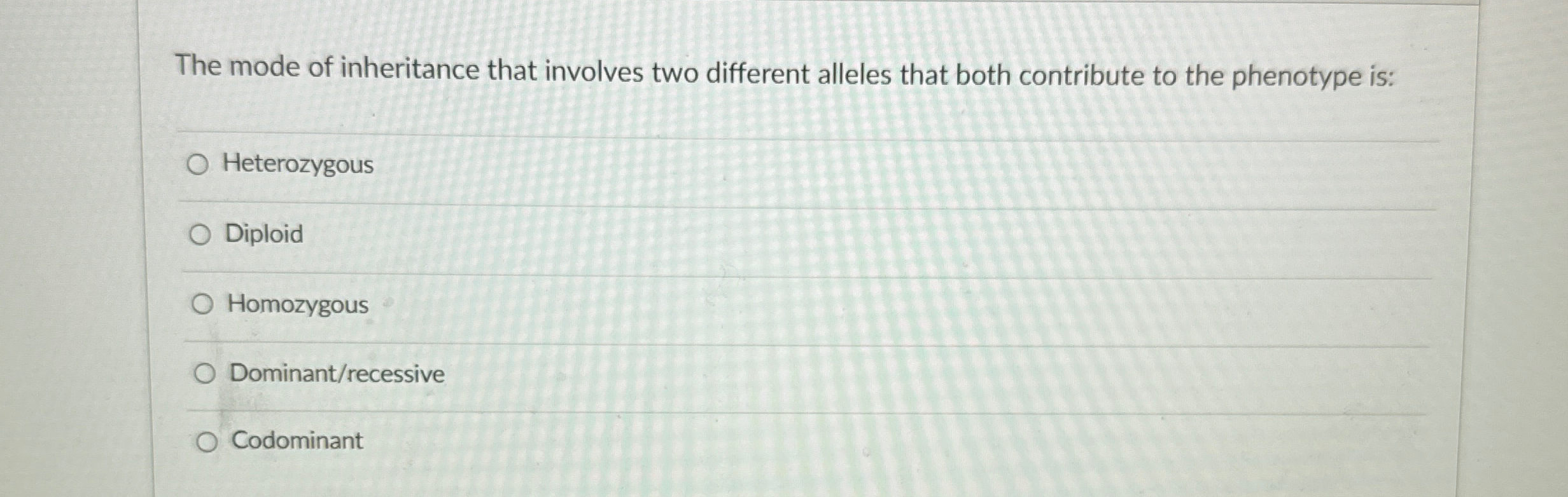 Solved The mode of inheritance that involves two different | Chegg.com