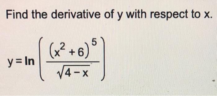 Find the derivative of \( y \) with respect to \( x \).
\[
y=\ln \left(\frac{\left(x^{2}+6\right)^{5}}{\sqrt{4-x}}\right)
\]
